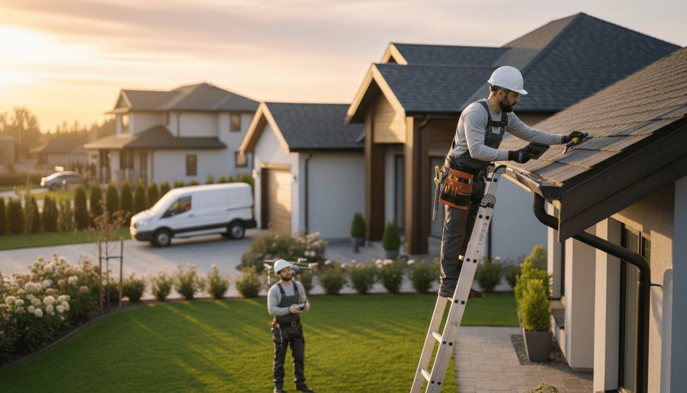 Contractor discussing an exterior project with a homeowner in a Wisconsin driveway